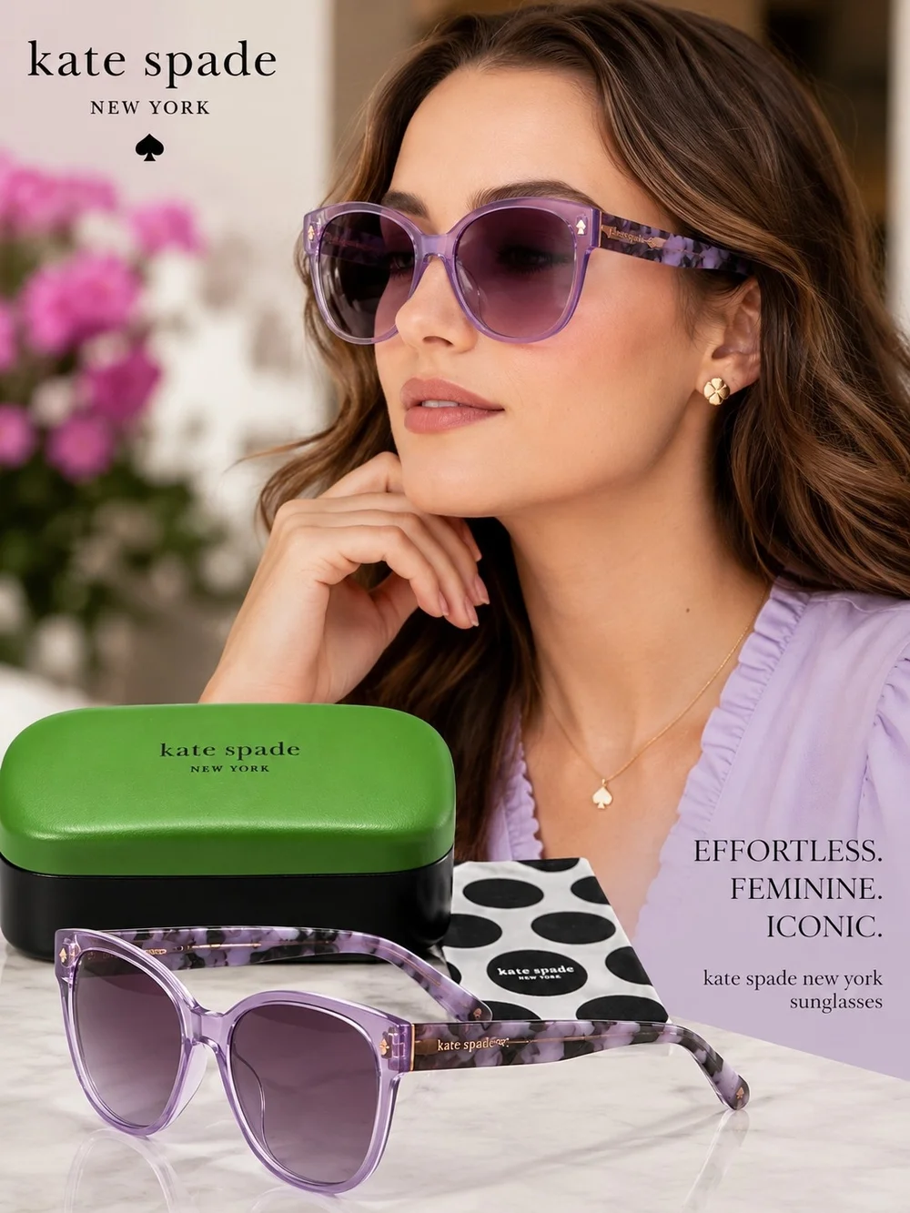 Kate Spade Tortoise Shell Javana Sunglasses Violet Purple 53-18-140 Cloth Case